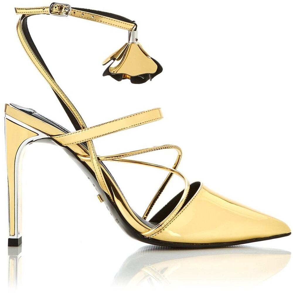Kat Maconie Louise Gold Heels Ankle Wrap Pumps Metallic Pointed Toe Sz‎ 5 US
